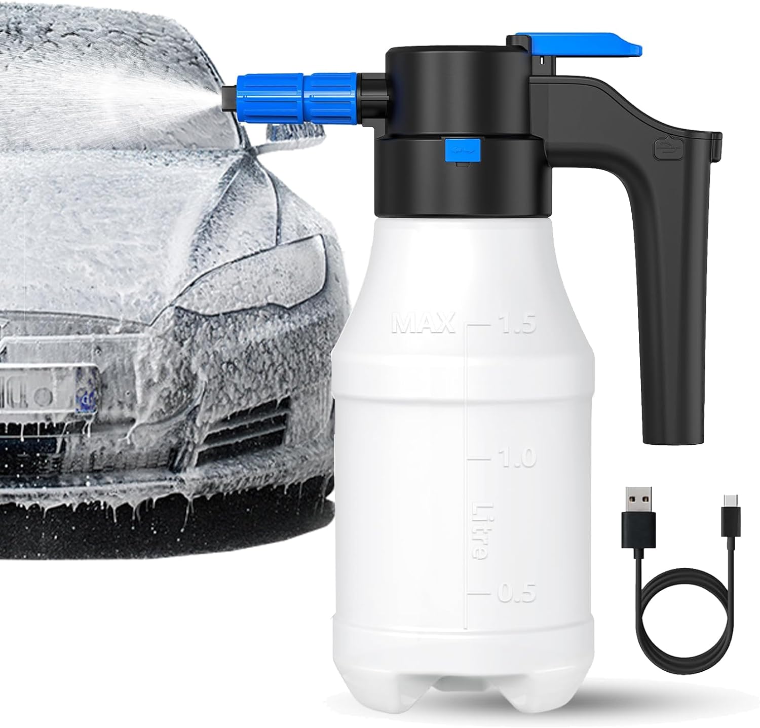 YEARWIN 6 Months Warranty Wireless Foam Sprayer for Car & Bike Portable Car Wash, 1.5L Electric Foam Generates Long Lasting Thick Foam Spray cleaning accessories