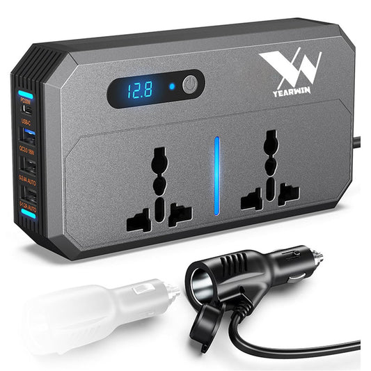 Yearwin 2 Year Warranty 200W Car Power Inverter with 220V Output AC Stocket, 30W PD & 3 USB Charging Port Dc to Ac Converter 12V to 220V Inverter for Laptop, Mobile Camera etc.