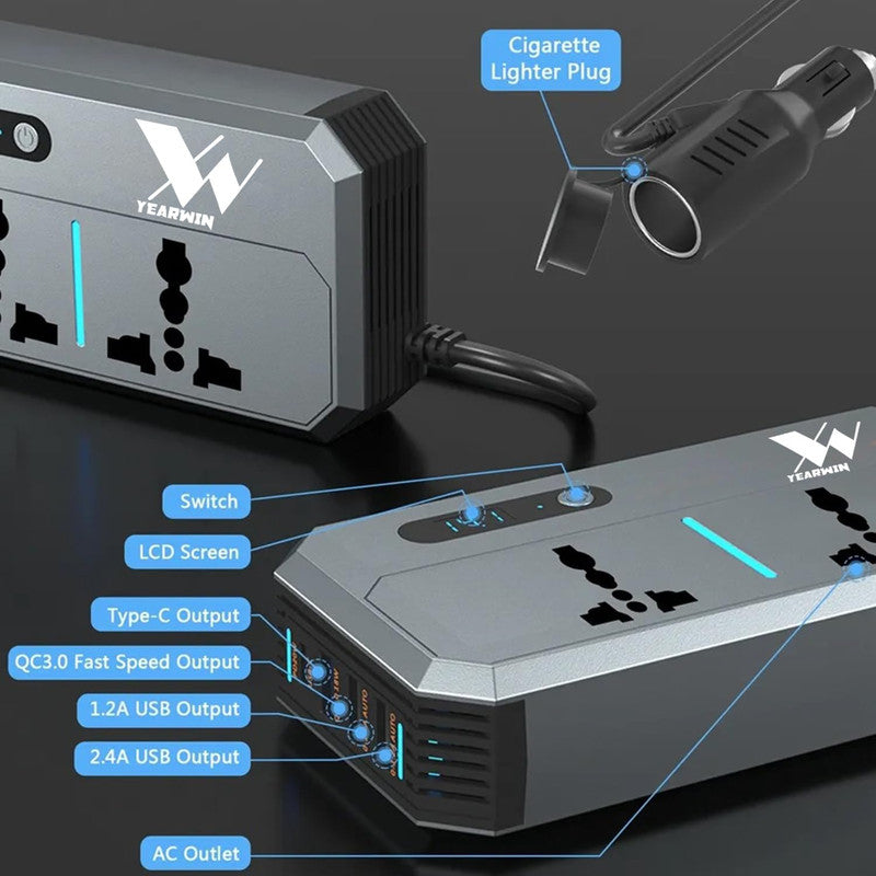 Yearwin 2 Year Warranty 200W Car Power Inverter with 220V Output AC Stocket, 30W PD & 3 USB Charging Port Dc to Ac Converter 12V to 220V Inverter for Laptop, Mobile Camera etc.