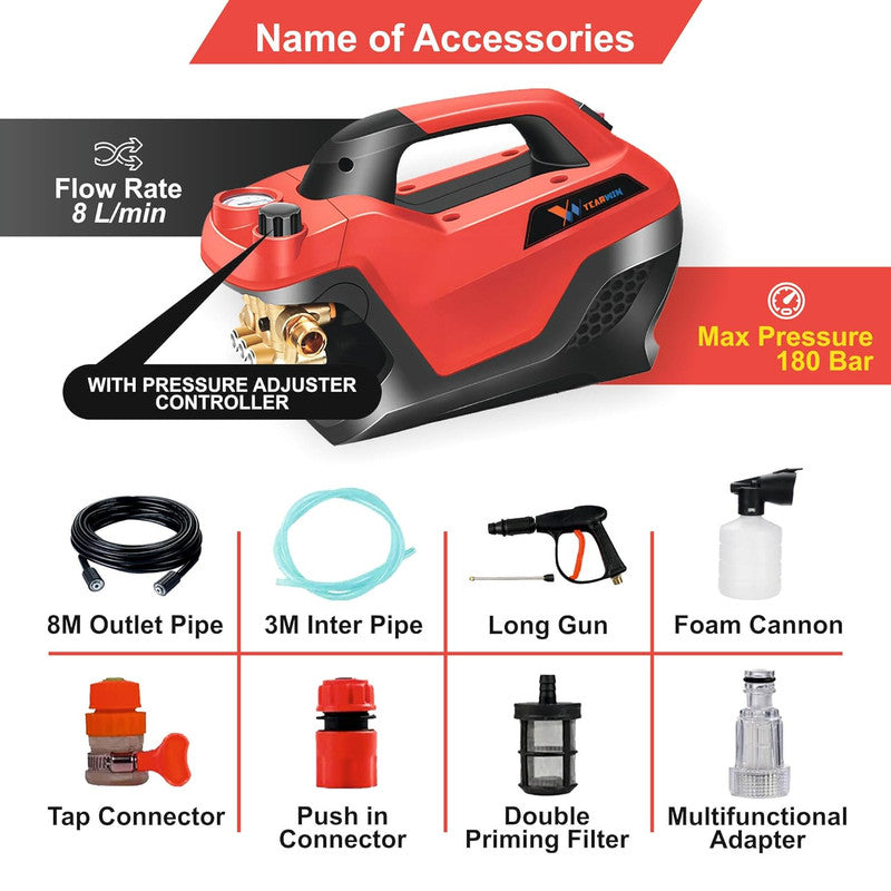 YEARWIN Smart Pro + 100% Copper High Pressure Washer Comes with Advanced Pressure Operation Knob 2100 Watt (Red and Black)