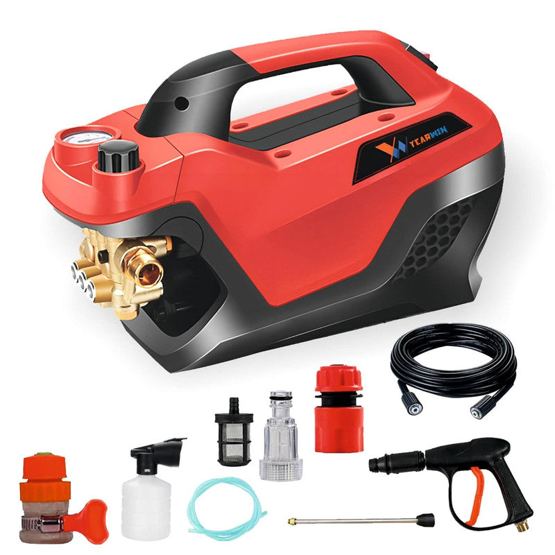 YEARWIN Smart Pro + 100% Copper High Pressure Washer Comes with Advanced Pressure Operation Knob 2100 Watt (Red and Black)