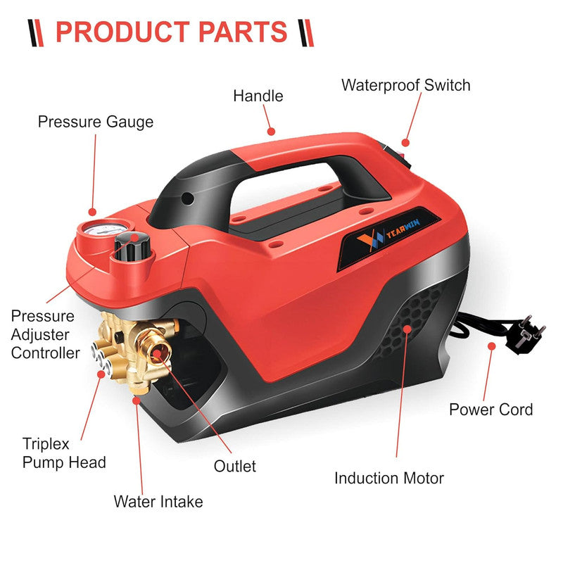 YEARWIN Smart Pro + 100% Copper High Pressure Washer Comes with Advanced Pressure Operation Knob 2100 Watt (Red and Black)