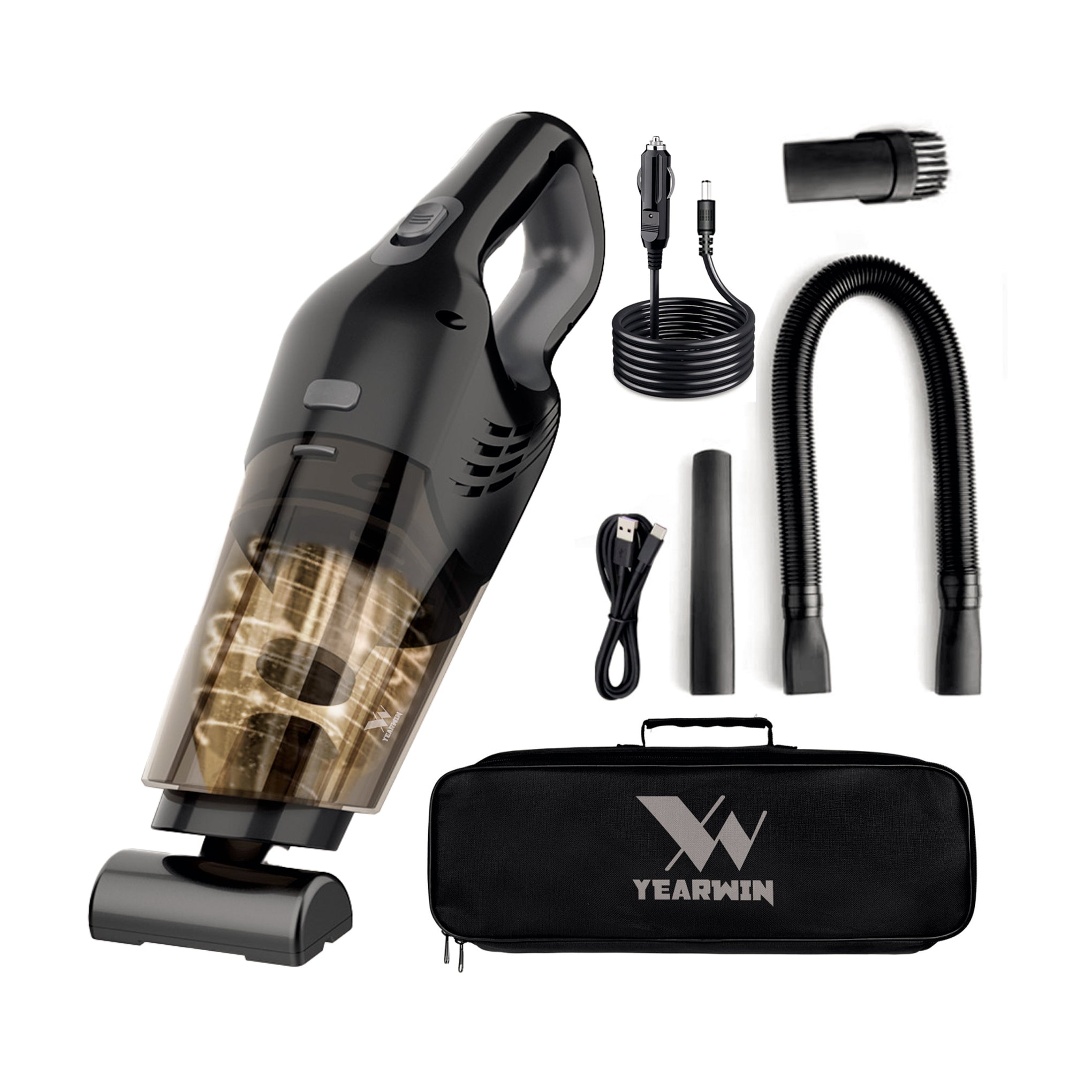 YEARWIN High Power Brushless Moter Portable Car Cord and Cordless Vacuum Cleaner Handheld 120W 15000PA Stainless Steel (Black)